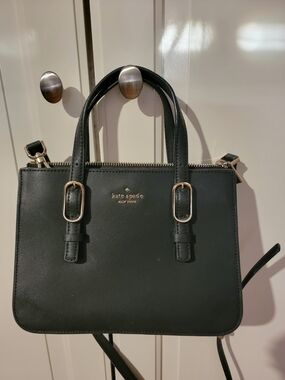 Kate Spade Black Leather Top-Handle Satchel with Gold Accents